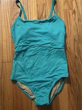 LL Bean Aqua Blue Green One Piece Bathing Suit Women’s Size 8 Regular